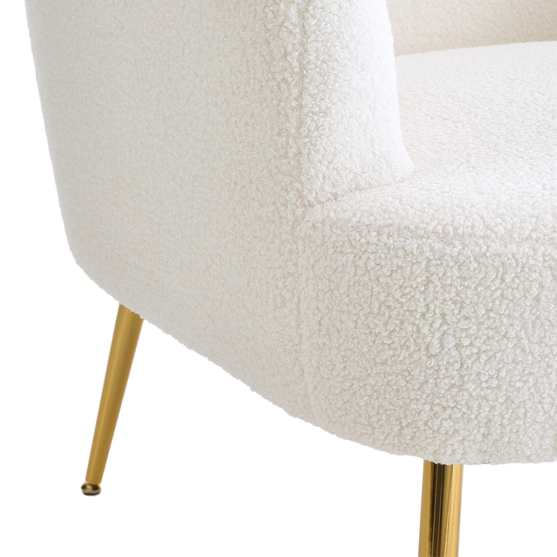 Livingandhome White Teddy Fabric Armchair with Metal Legs