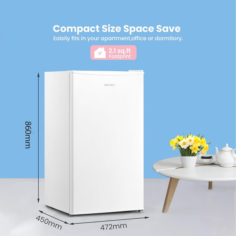 Comfee White 93L Under Counter Fridge with 3 Glass Shelves