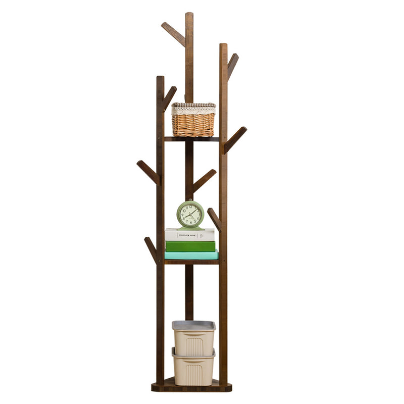 Livingandhome Wooden Coat Rack Stand with 3 Shelves for Entryway