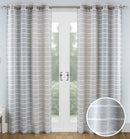 Pair of Antigua Grey Chenille Striped Single Voile Panels with Eyelet Header