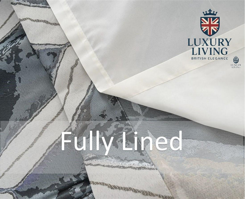 Luxury Diamond Jacquard Fully Lined Ring Top Curtains with Metallic Thread Charcoal/Silver