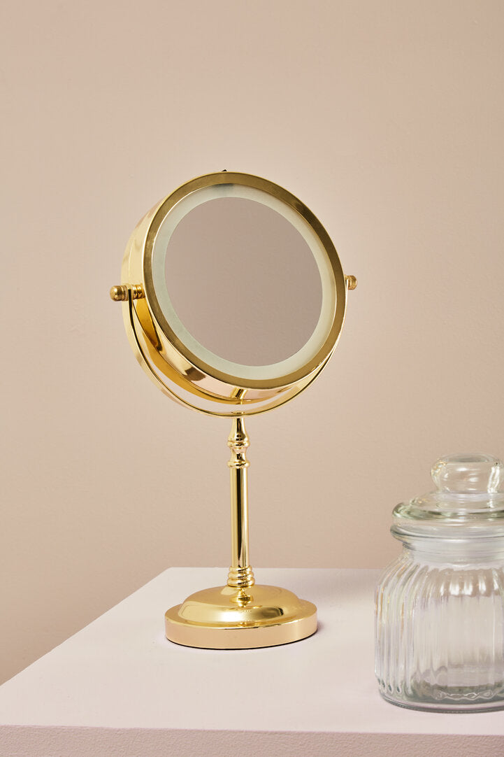 Cassini Gold Finish LED Small Table Mirror