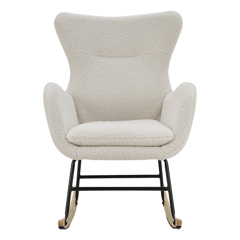 Livingandhome Comfy White Sherpa Rocking Chair with Armrests