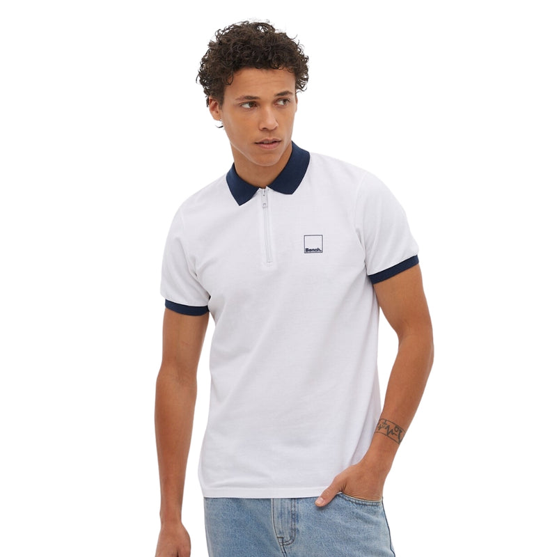 Bench Rostock Zip Neck Polo  - White