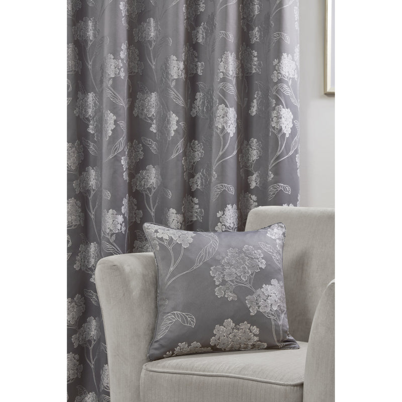 Blossom Luxury Jacquard Eyelet Curtains - Silver