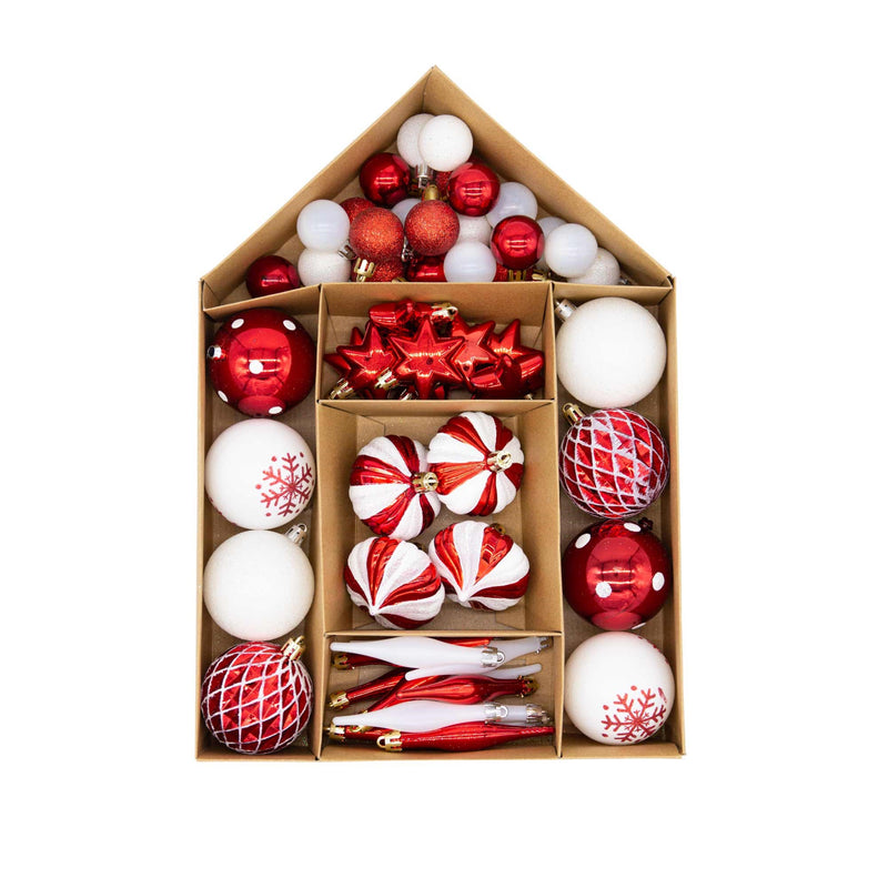 Christmas Sparkle Bauble Box of 56 pieces - Red & White
