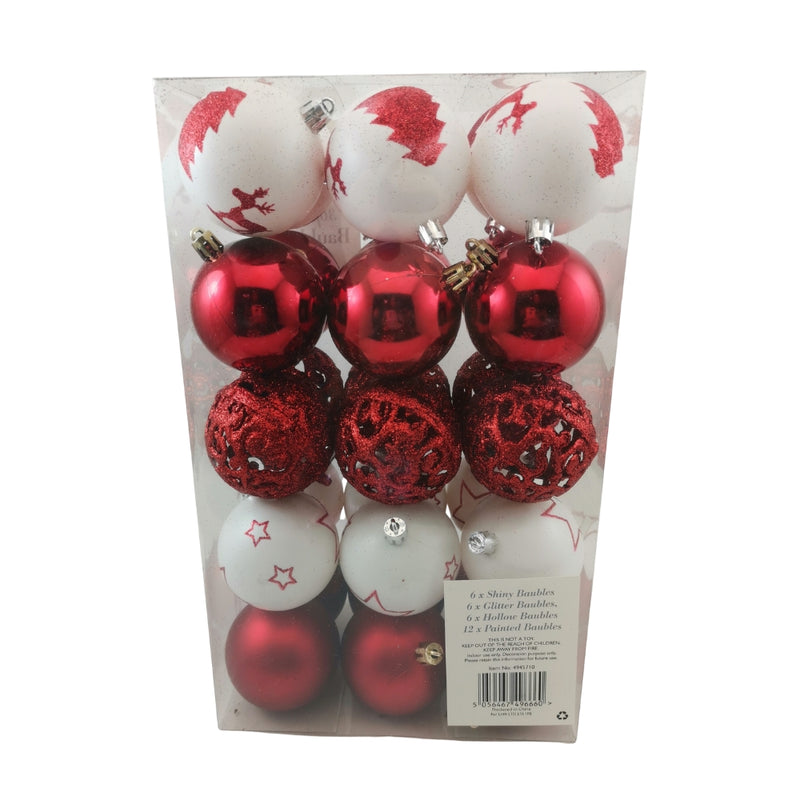 Christmas Sparkle Bauble Box of 30 - Red & White
