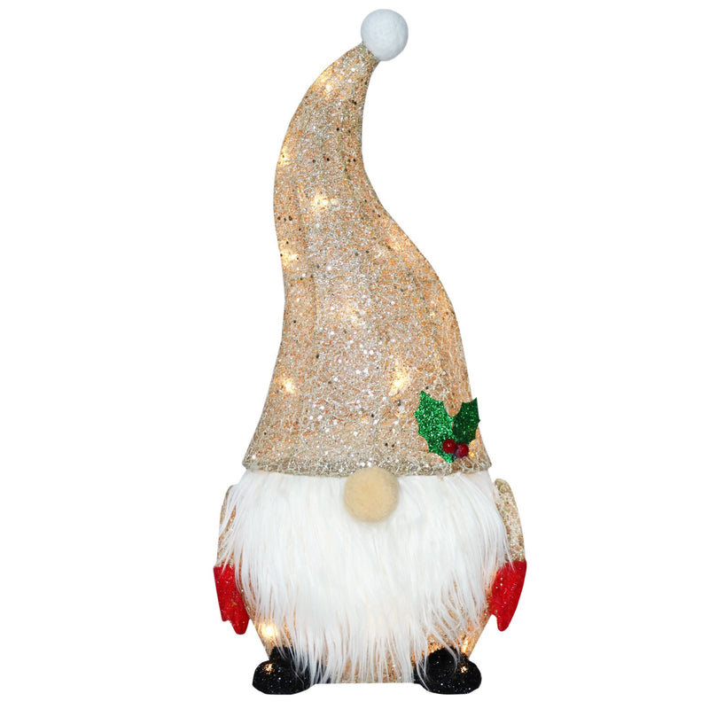 Christmas Sparkle Glitter Gonk with 25 Bright White Lights - Champagne