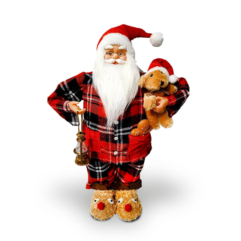 Christmas Sparkle Santa in PJs Standing 45cm - Red