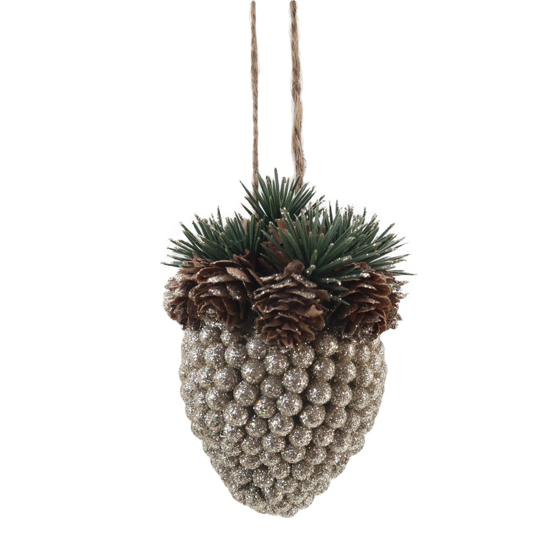 Christmas Sparkle Glitter Acorn Hanging Decoration 11cm - Champagne