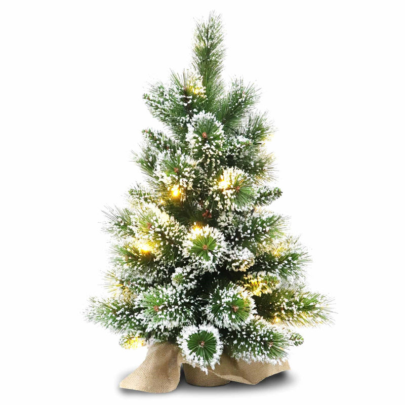 Christmas Sparkle Pre Lit Winter Berry Frosted Table Tree 2ft in Hession Bag