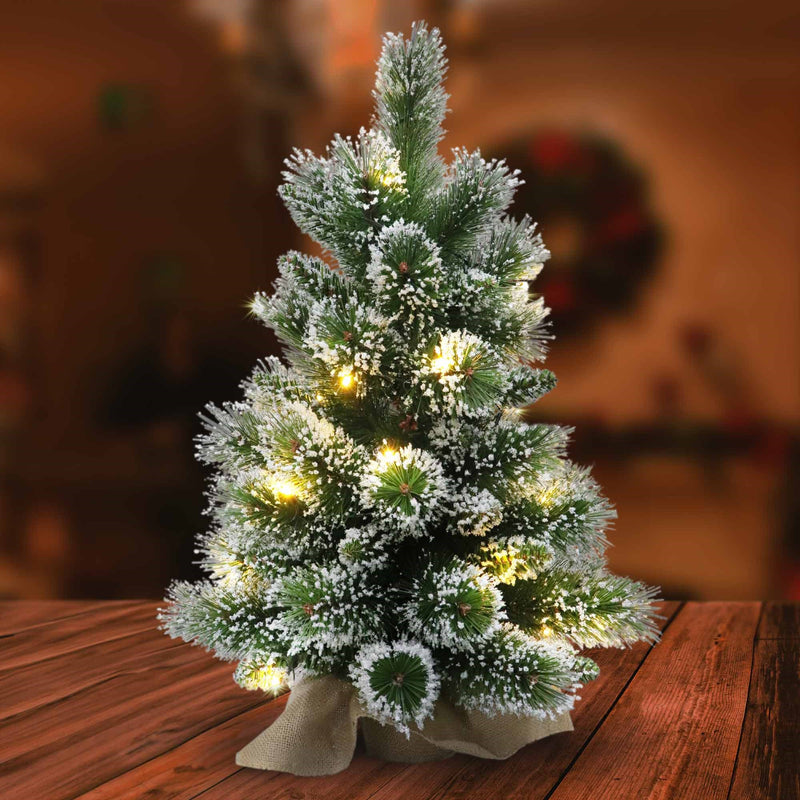 Christmas Sparkle Pre Lit Winter Berry Frosted Table Tree 2ft in Hession Bag