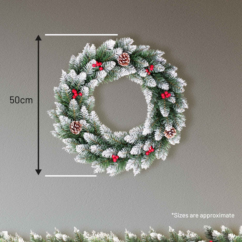 Christmas Sparkle Luxury Nevada Christmas Wreath with Pinecones and Berries 50cm - Green