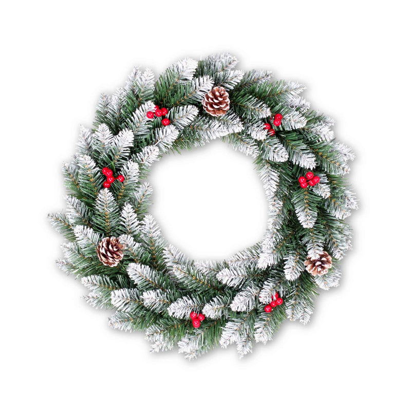Christmas Sparkle Luxury Nevada Christmas Wreath with Pinecones and Berries 50cm - Green