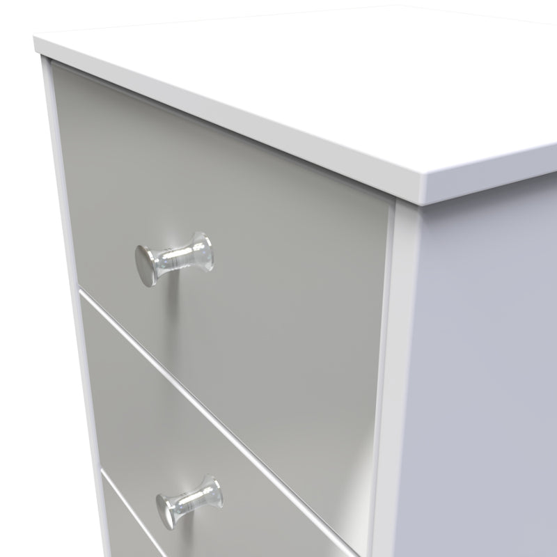 Porto Ready Assembled Bedside Table with 3 Drawers  - Uniform Gloss & White Matt