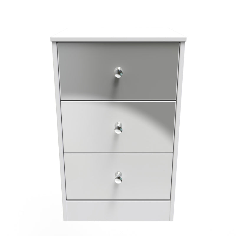 Porto Ready Assembled Bedside Table with 3 Drawers  - Uniform Gloss & White Matt