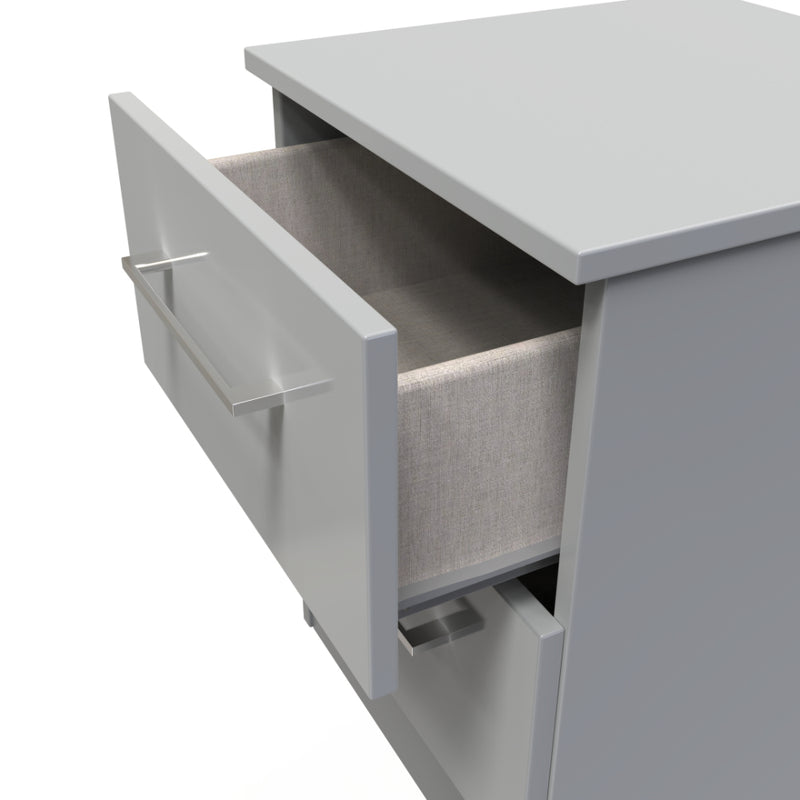 Wellington Ready Assembled Bedside Table with 2 Drawers  - Uniform Gloss & Dusk Grey