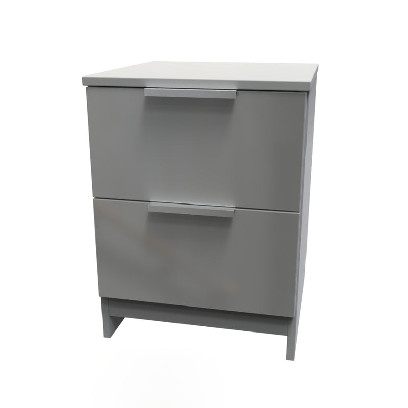 Paris Ready Assembled Bedside Table with 2 Drawers  - Uniform Gloss & Dusk Grey