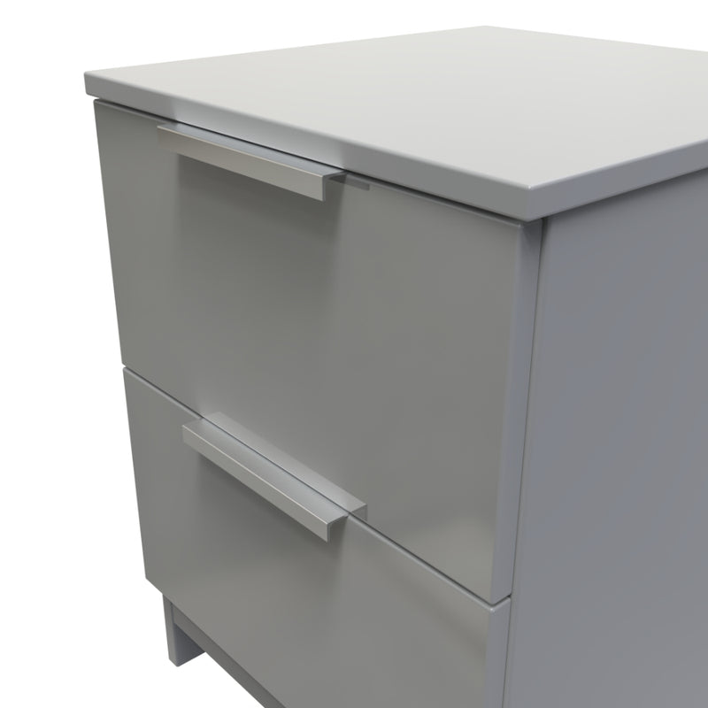 Paris Ready Assembled Bedside Table with 2 Drawers  - Uniform Gloss & Dusk Grey