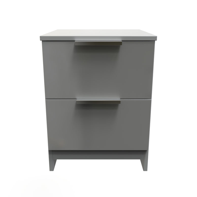 Paris Ready Assembled Bedside Table with 2 Drawers  - Uniform Gloss & Dusk Grey