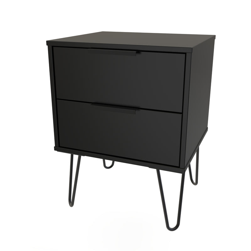 Haiti Ready Assembled Bedside Table with 2 Drawers  - Black Matt