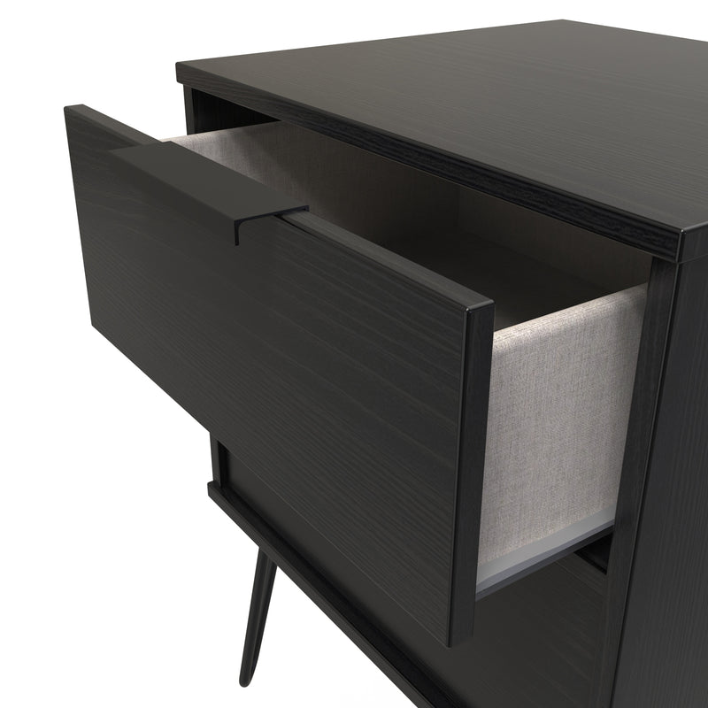 Haiti Ready Assembled Bedside Table with 2 Drawers  - Black Matt