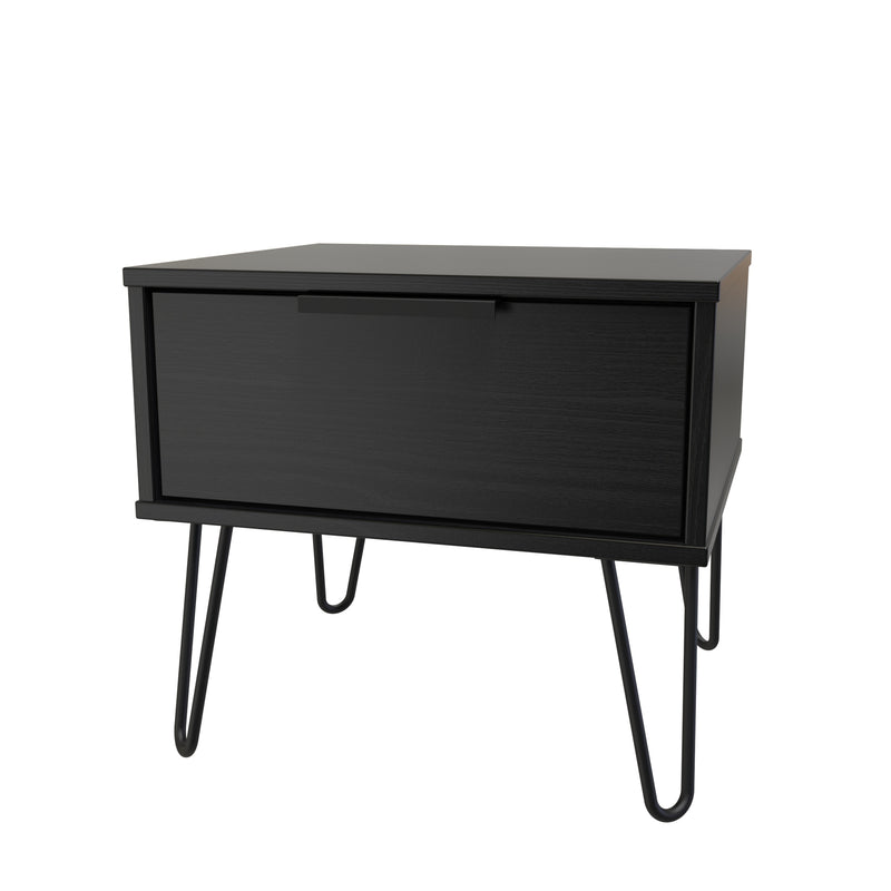 Haiti Ready Assembled Bedside Table with 1 Drawer  - Black Matt