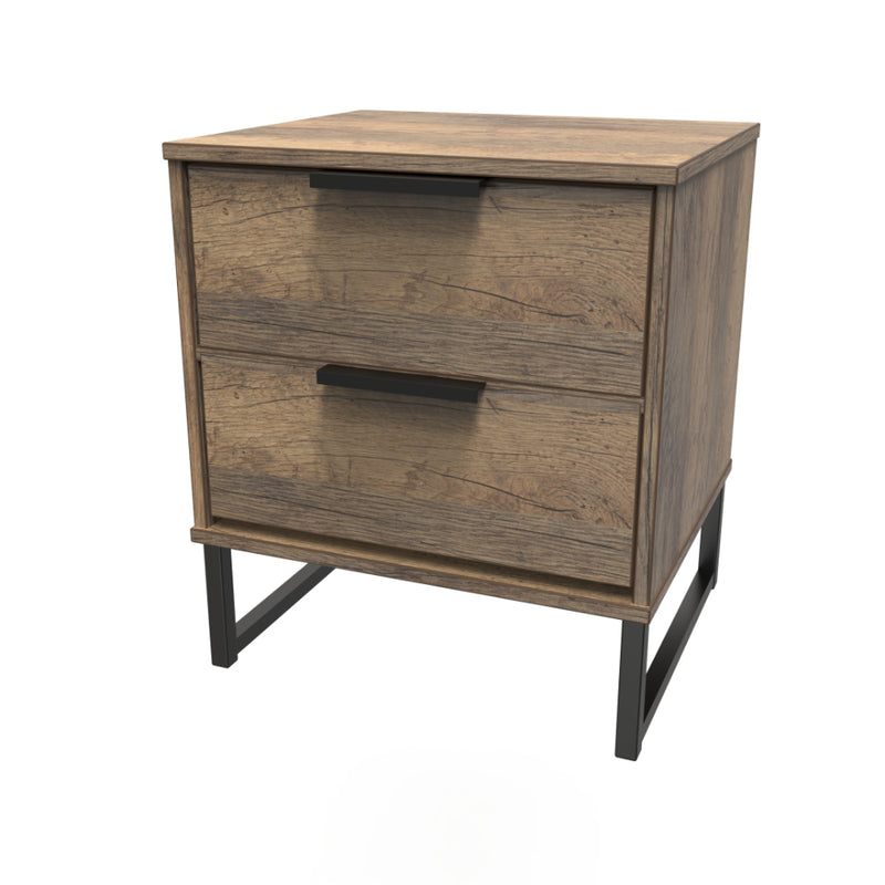 Havana Ready Assembled Bedside Table with 2 Drawers  - Vintage Oak