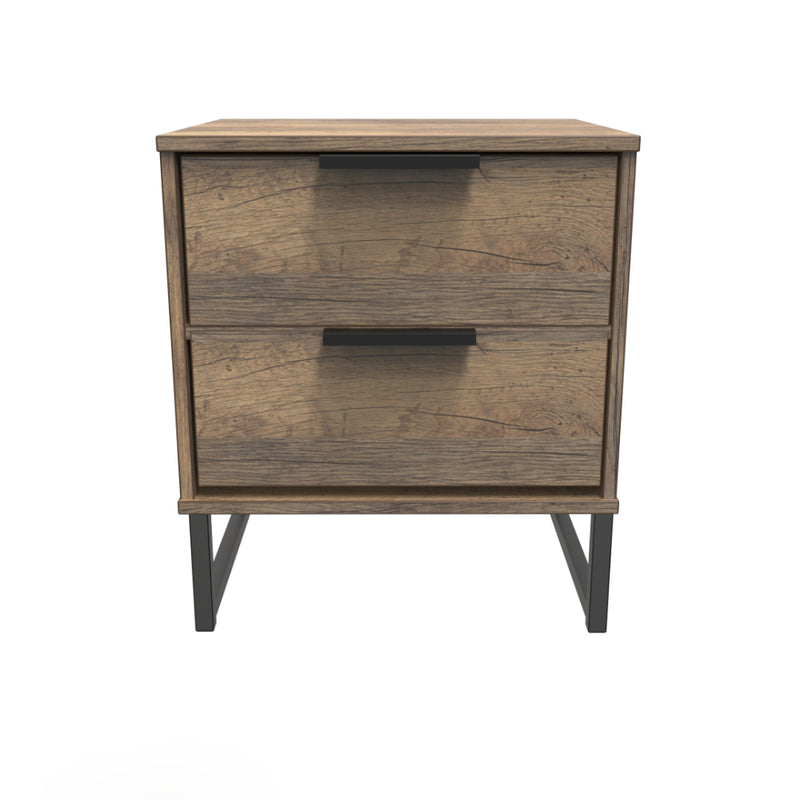 Havana Ready Assembled Bedside Table with 2 Drawers  - Vintage Oak