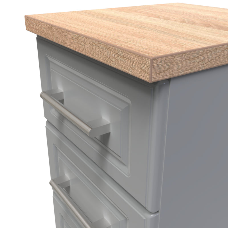 Kingston Ready Assembled Bedside Table with 3 Drawers  - Dust Grey & Bardolino Oak