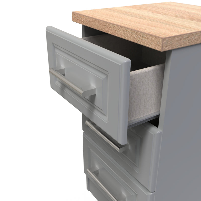 Kingston Ready Assembled Bedside Table with 3 Drawers  - Dust Grey & Bardolino Oak