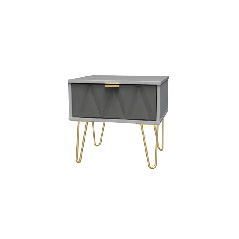 Glitz Ready Assembled Bedside Table with 1 Drawer  - Shadow Matt & Grey