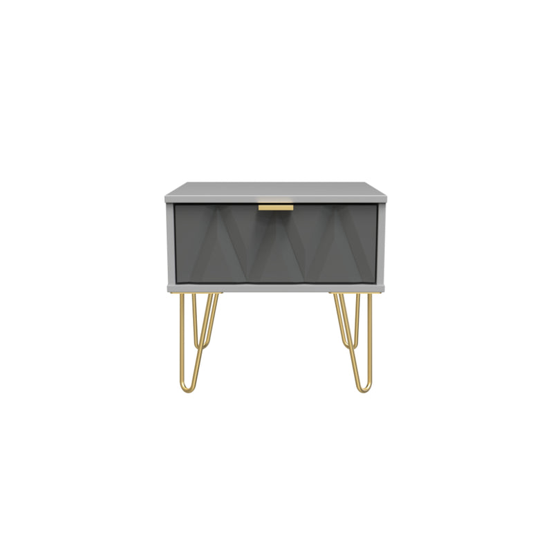 Glitz Ready Assembled Bedside Table with 1 Drawer  - Shadow Matt & Grey