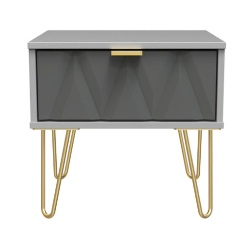 Glitz Ready Assembled Bedside Table with 1 Drawer  - Shadow Matt & Grey