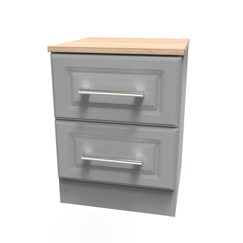 Kingston Ready Assembled Bedside Table with 2 Drawers  - Dust Grey & Bardolino Oak