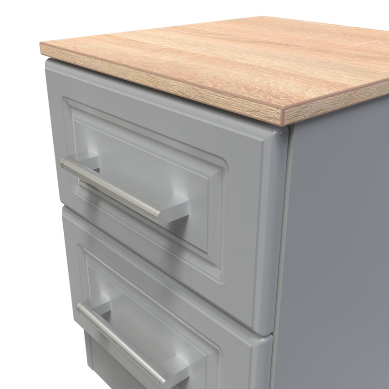 Kingston Ready Assembled Bedside Table with 2 Drawers  - Dust Grey & Bardolino Oak