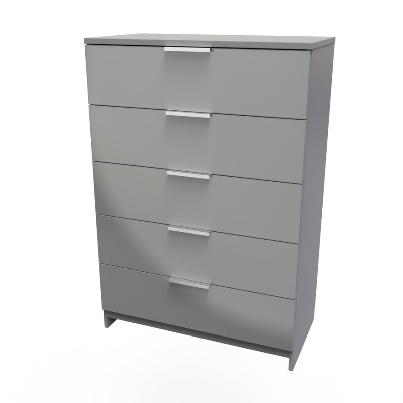 Paris Ready Assembled Chest of Drawers with 5 Drawers  - Uniform Gloss & Dusk Grey