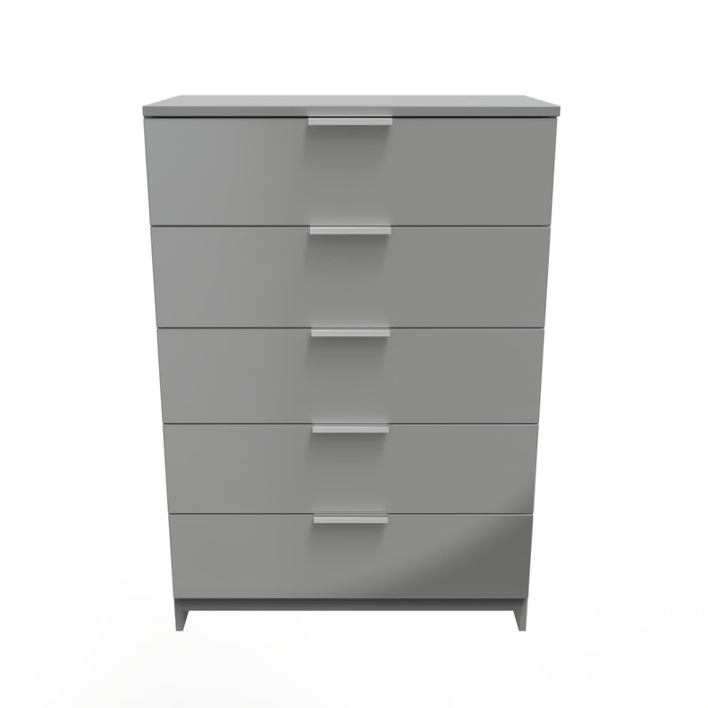 Paris Ready Assembled Chest of Drawers with 5 Drawers  - Uniform Gloss & Dusk Grey