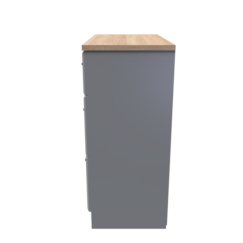 Kingston Ready Assembled Deep Chest of Drawers with 3 Drawers  - Dust Grey & Bardolino Oak