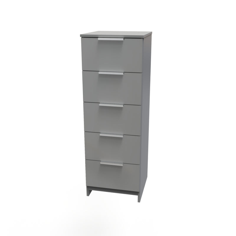 Paris Ready Assembled Tallboy Chest of Drawers with 5 Drawers  - Uniform Gloss & Dusk Grey