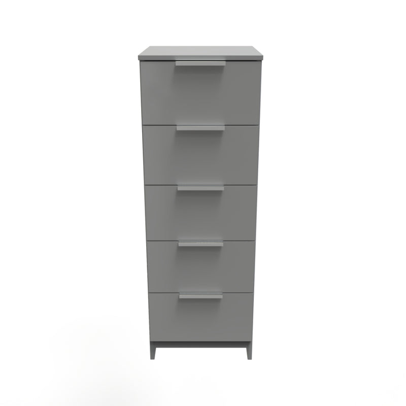 Paris Ready Assembled Tallboy Chest of Drawers with 5 Drawers  - Uniform Gloss & Dusk Grey