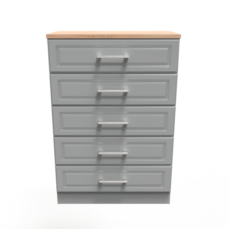 Kingston Ready Assembled Chest of Drawers with 5 Drawers  - Dust Grey & Bardolino Oak