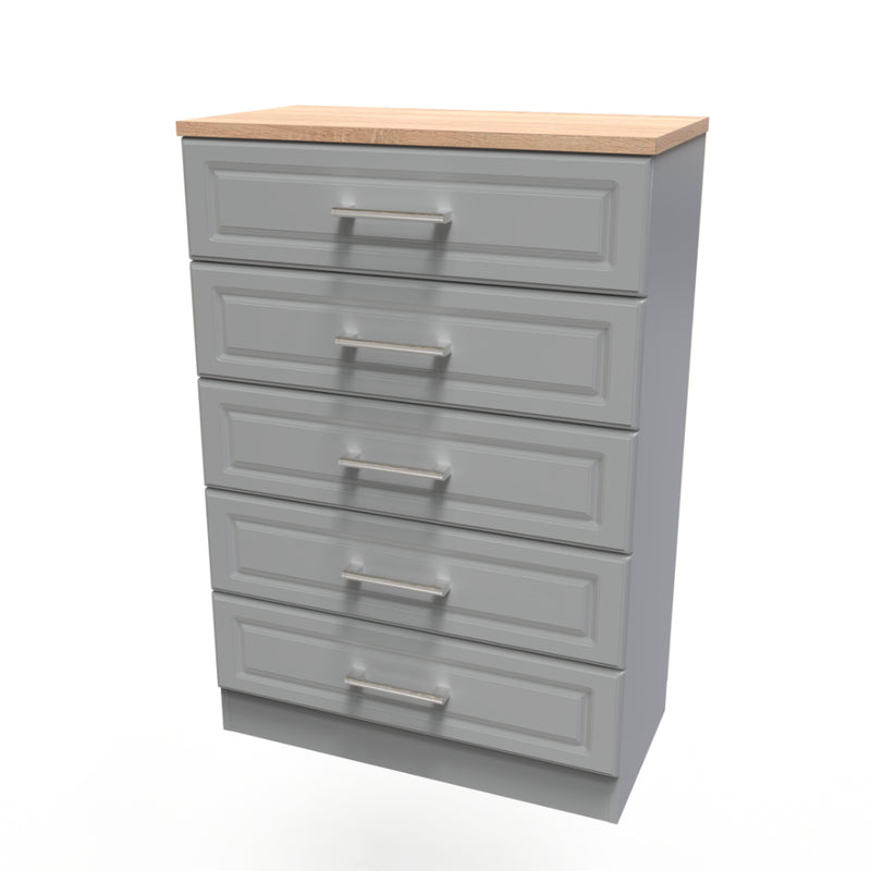 Kingston Ready Assembled Chest of Drawers with 5 Drawers  - Dust Grey & Bardolino Oak