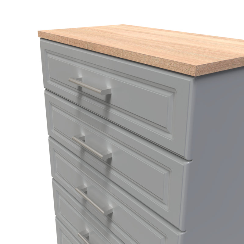 Kingston Ready Assembled Chest of Drawers with 5 Drawers  - Dust Grey & Bardolino Oak