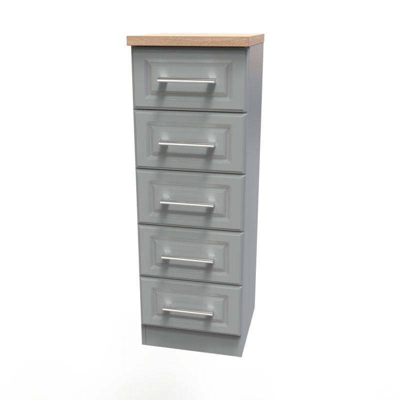 Kingston Ready Assembled Tallboy Chest of Drawers with 5 Drawers  - Dust Grey & Bardolino Oak