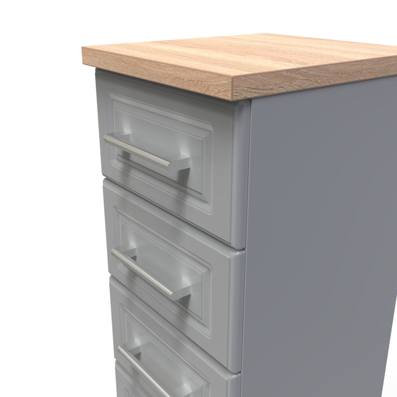 Kingston Ready Assembled Tallboy Chest of Drawers with 5 Drawers  - Dust Grey & Bardolino Oak