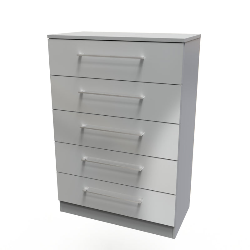Wellington Ready Assembled Chest of Drawers with 5 Drawers  - Uniform Gloss & Dusk Grey