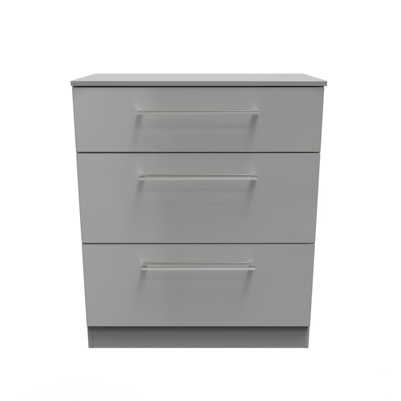 Wellington Ready Assembled Deep Chest of Drawers with 3 Drawers  - Uniform Gloss & Dusk Grey