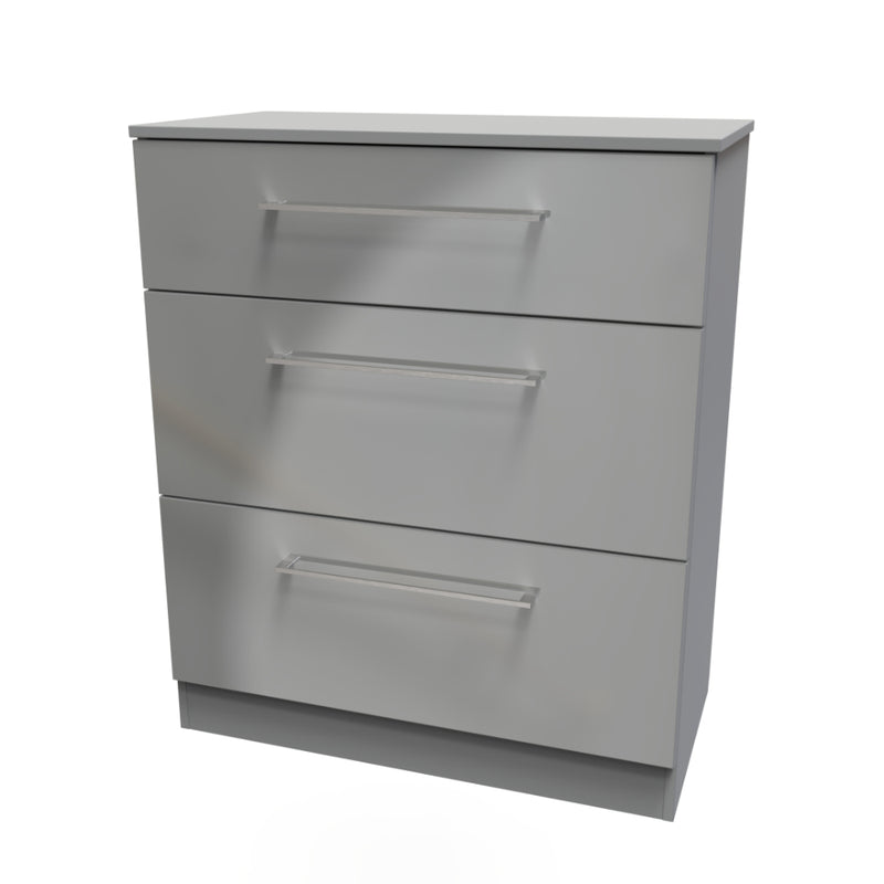 Wellington Ready Assembled Deep Chest of Drawers with 3 Drawers  - Uniform Gloss & Dusk Grey