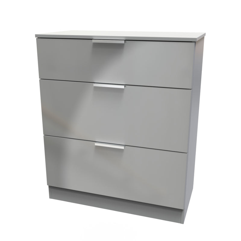 Paris Ready Assembled Deep Chest of Drawers with 3 Drawers  - Uniform Gloss & Dusk Grey